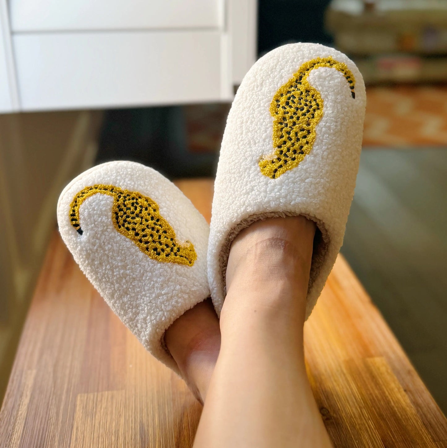 Roomix Cheetah Slippers-Step into comfort and style with the bold new Roomix Cheetah Slippers. Featuring a fierce cheetah illustration, these cozy slippers bring a playful edge to your homewear game