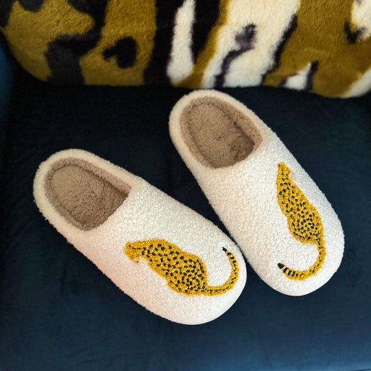 Roomix Cheetah Slippers-Step into comfort and style with the bold new Roomix Cheetah Slippers. Featuring a fierce cheetah illustration, these cozy slippers bring a playful edge to your homewear game